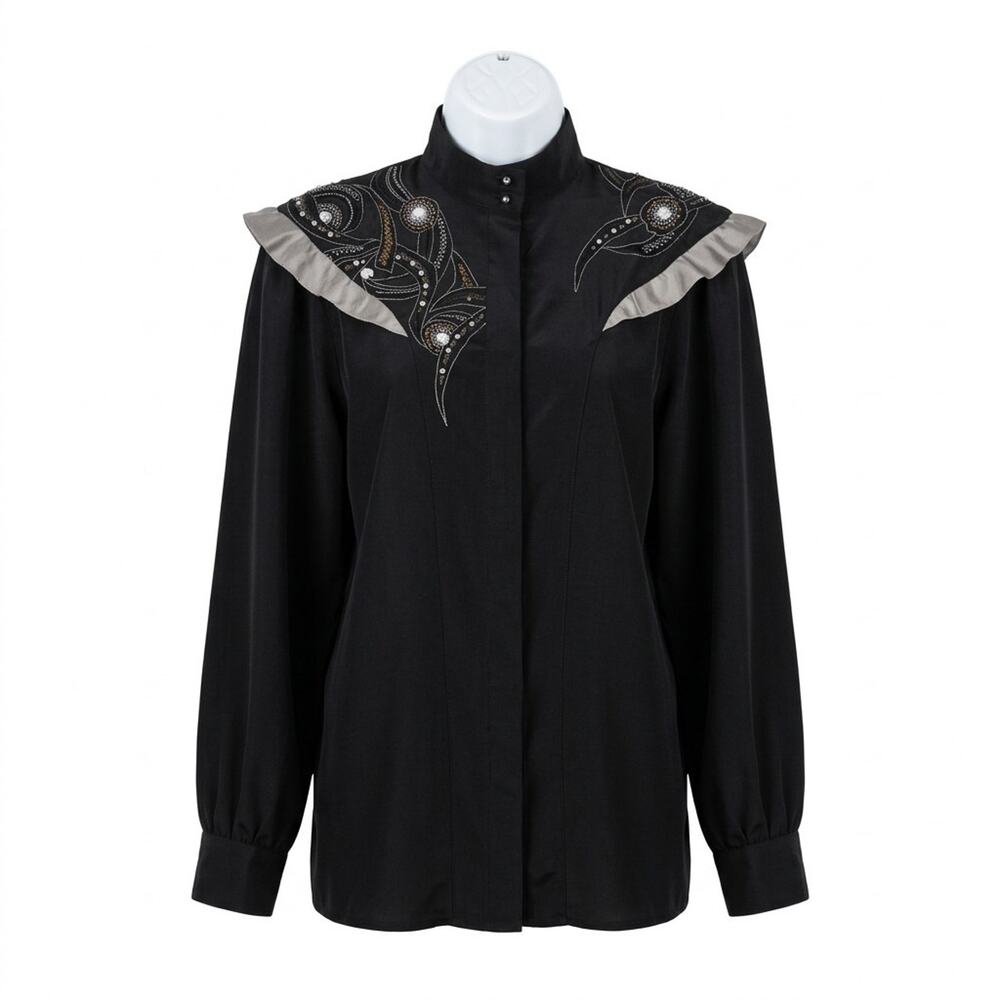 Cliche New York Womens 6 Black 100% Silk Western Rodeo Rhinestone Embroidered